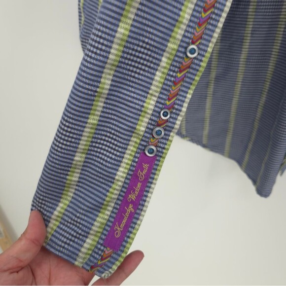 Robert Graham Button Up Shirt Long Sleeve Flip Cuff Silk Blend Large (flawed) - Picture 4 of 15